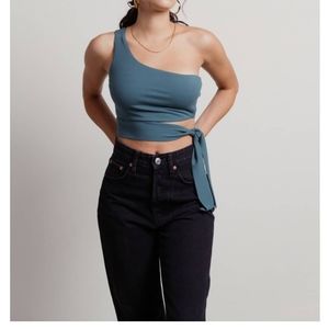 TOBI emerald one shoulder crop top